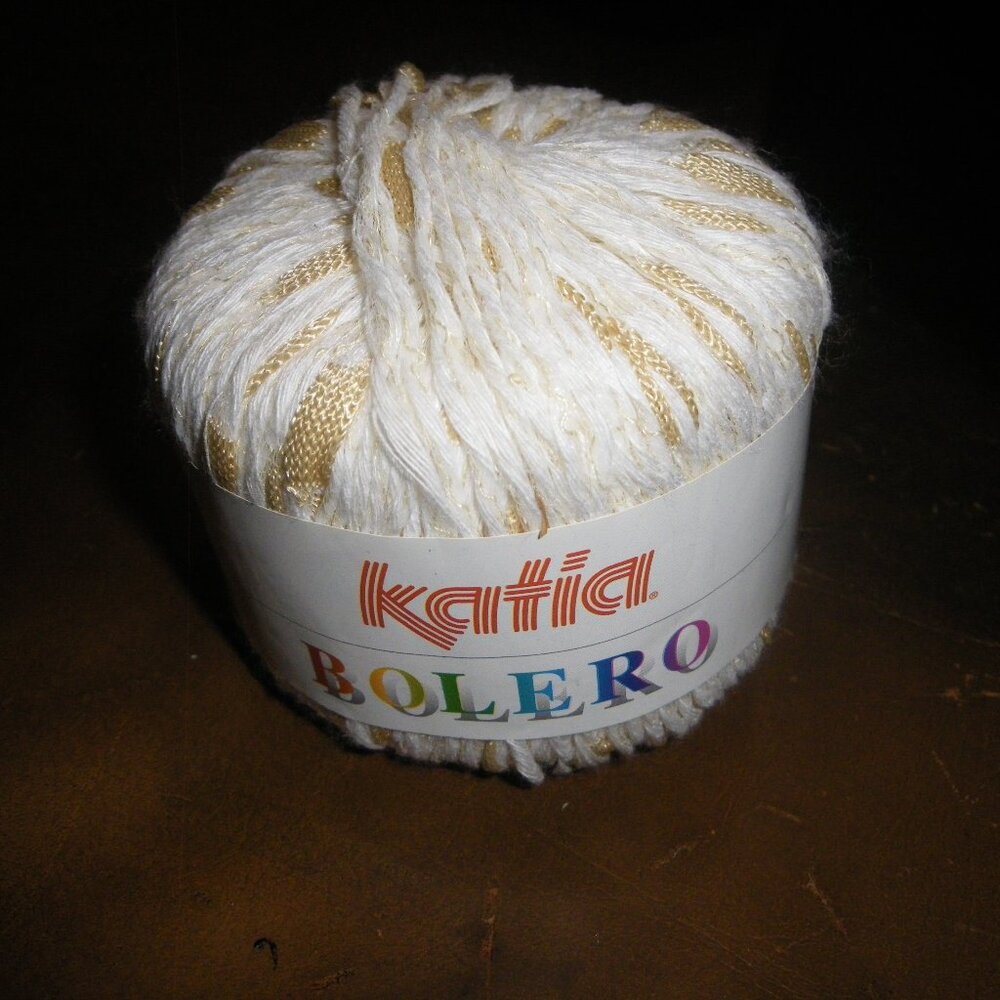 1 Ball Katia Bolero Cotton Blend Yarn - Color Off White Gold Combo - 98 yds,